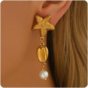 🆕 Women Gold Delicately Designed Earrings 18K Elegant Pearl Sunflower Jewelry